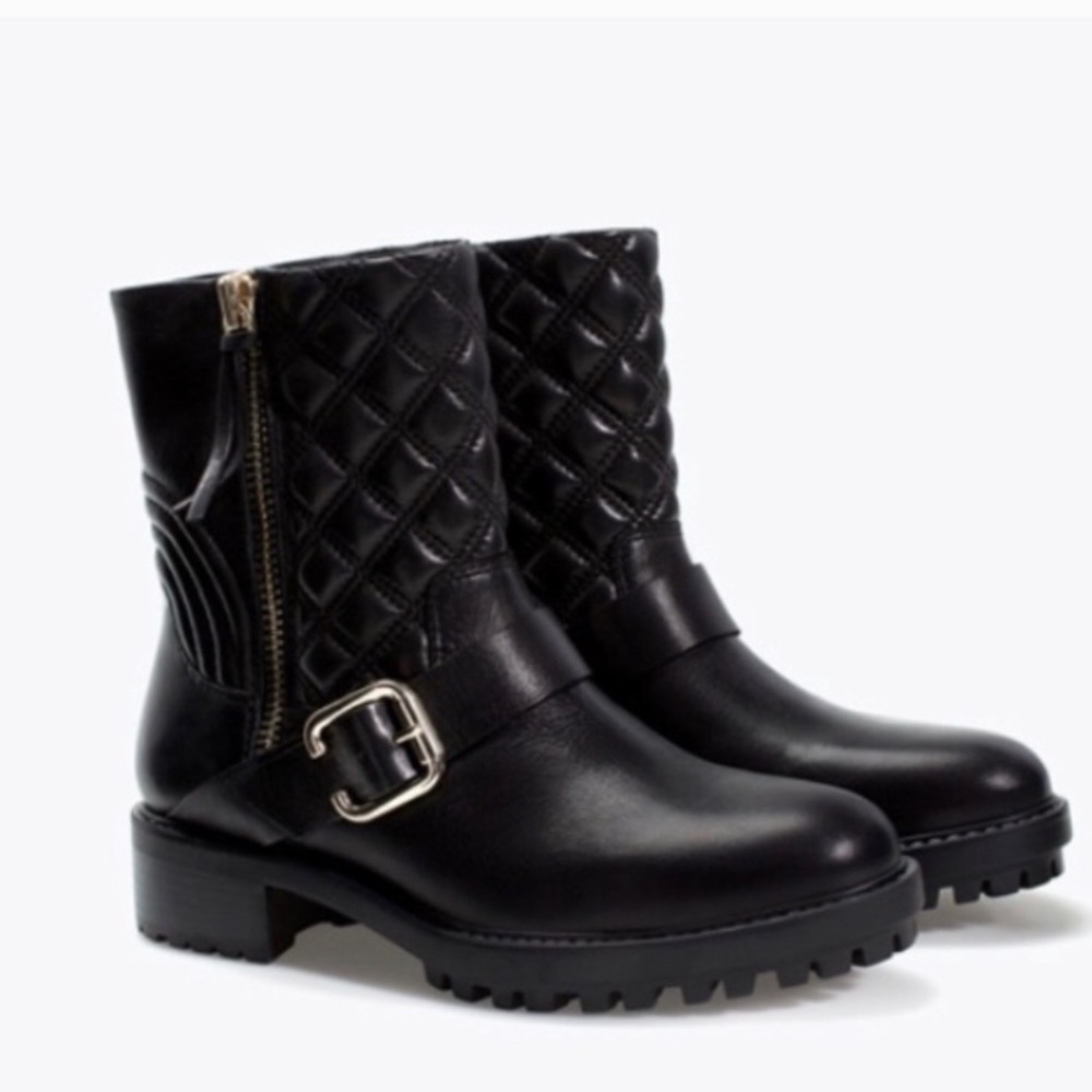 Zara quilted Moto boot (Black EU: 39// US:8)